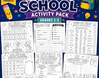 Back to School Activity Pack Grades 2-5 | First Day Printable Worksheets (Digital Download)