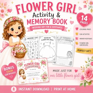 Flower Girl Activity Book | Wedding Day Keepsake, Memory Journal , Coloring and Activities (Digital Download)