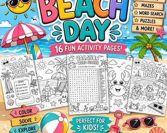 Beach Day Aktivitäten Paket für Kinder | Ausdruckbares Sommer Fun Pack Alter 3-12 (Digitaler Download)