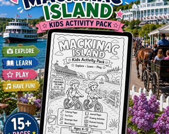 Mackinac Island Kids Activity Pack | Travel Journal, Scavenger Hunt, Coloring Pages (Digital Download)