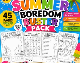 Ultimatives Sommer Langeweile Buster Pack für Kinder | 45+ bedruckbare Seiten, Spiele, Ausmalbilder & Schnitzeljagden