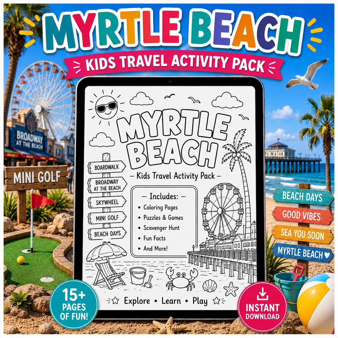 Myrtle Beach Kids Activity Pack | Vacation Games, Coloring Pages ...
