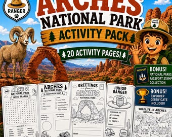 Arches National Park Activity Pack | Kids Road Trip Games, Junior Ranger Workbook (Digital Download)