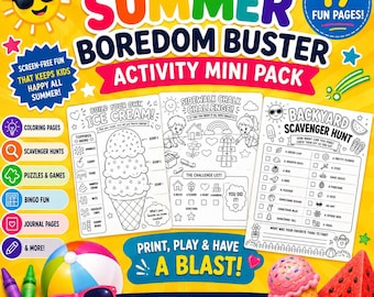 Sommer Kinder Aktivitätspaket | Druckbare Spiele, Malseiten, Schnitzeljagd (Digitaler Download)