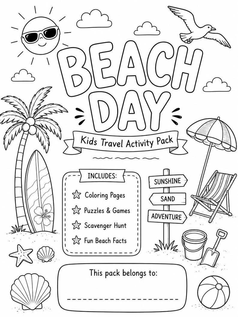 Beach Day Activity Pack for Kids | Printable Summer Fun Pack Ages 3-12 ...