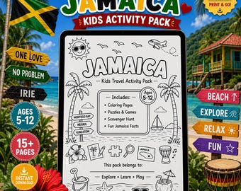 Jamaica Kids Travel Activity Pack – Coloring Pages, Games, Plane Activities (Instant Download)