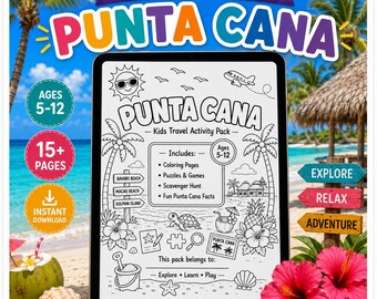 Punta Cana Kids Travel Activity Pack | Airplane, Road Trip Games, Coloring Pages (Digital Download)