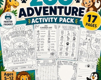 Zoo Adventure Activity Pack for Kids | Scavenger Hunt, Bingo, Games (PDF Download)