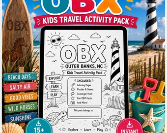Outer Banks Kids Activity Pack | OBX Vacation Games, Coloring Pages (Digital Download)
