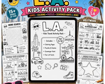 LA Kids Travel Activity Pack | Scavenger Hunt, Games, Coloring Pages (Digital Download)