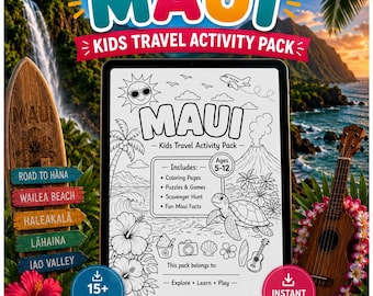 Maui Kids Activity Pack | Hawaii Vacation Coloring Pages, Games, Scavenger Hunt (Digital Download)