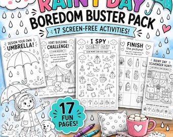 Rainy Day Kids Activities Pack | 17 Screen-Free Printable Games, Puzzles (Digital Download)