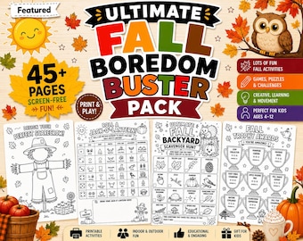 Fall Kids Activity Pack | 45+ Printable Games, Coloring Pages, Scavenger Hunts (Digital Download)