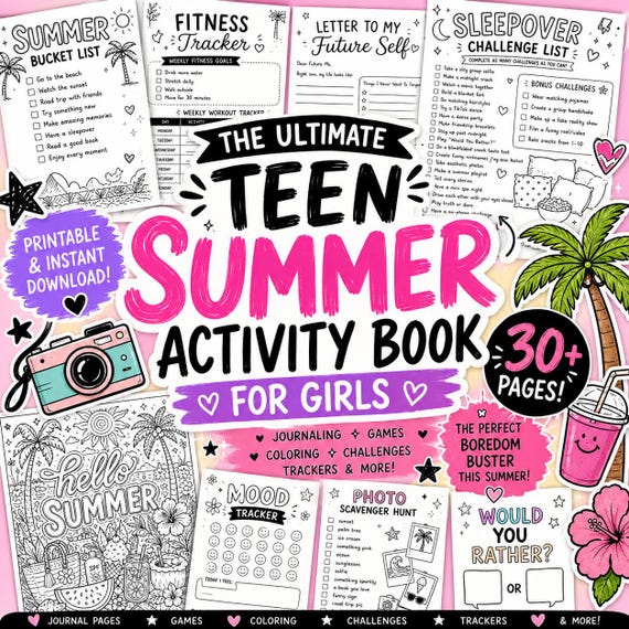 Teen Summer Activity Book for Girls | Journaling, Games, Coloring (Digital Download)