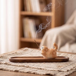 Orange Cat Ceramic Incense Holder | Handmade Stick Incense Burner | Kawaii Home Decor Gift