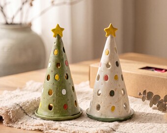 Portacandele in incenso a forma di albero di Natale in ceramica fatta a mano – Decorazione natalizia per la casa