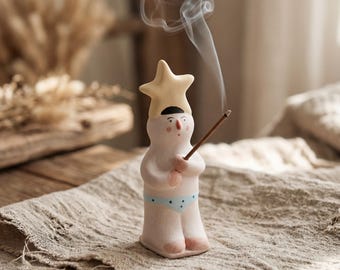 Hand-Painted Ceramic Star Figurine | Incense Holder | Flower Vase | Car Incense Burner | Gift for Couples
