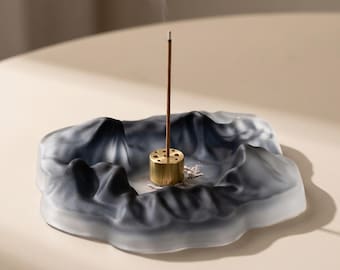 Porta incienso de cristal con diseño de niebla volcánica e inserto de cobre de 9 orificios – Decoración zen y regalo para mamá