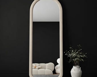 Espejo de cuerpo entero arqueado con marco de madera – Espejo de pie minimalista y moderno