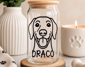 Tasse en verre personnalisée portrait d'animal de compagnie, tasse à café glacée personnalisée chien chat (16 oz)