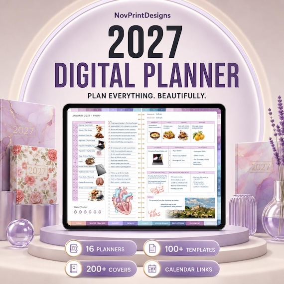 2027 Digital Planner for GoodNotes, Hyperlinked iPad Daily Weekly Monthly Planner with Calendar Links