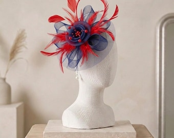 Cappello fascinator con piume in rete di colori misti, fermaglio per capelli da sposa vintage, copricapo per tea party nuziale, accessorio per capelli da cocktail per il Kentucky Derby