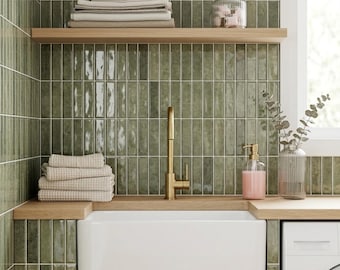 Olive Sage Green 3D Peel and Stick Backsplash, Waterproof Wall Tiles (10 Pcs)