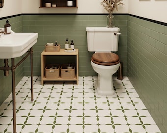 Azulejos adhesivos para pared/suelo con diseño de cruz de olivo, vinilo mate impermeable de color verde.