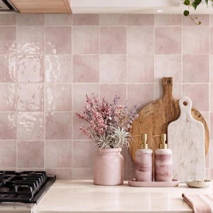 Taupe Pink Square 3D Peel and Stick Backsplash, Zellige Waterproof Vinyl Wall Tiles