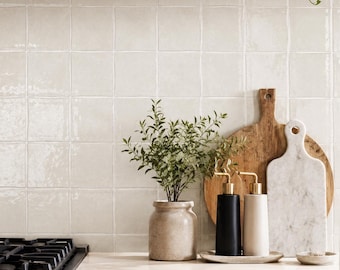 Alabaster White Square 3D Peel and Stick Backsplash, Zellige Waterproof Vinyl Wall Tiles