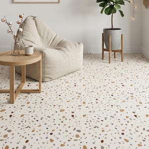 Soft Neutral Terrazzo Peel and Stick Floor Tiles, Waterproof Vinyl Flooring (10 Pcs)
