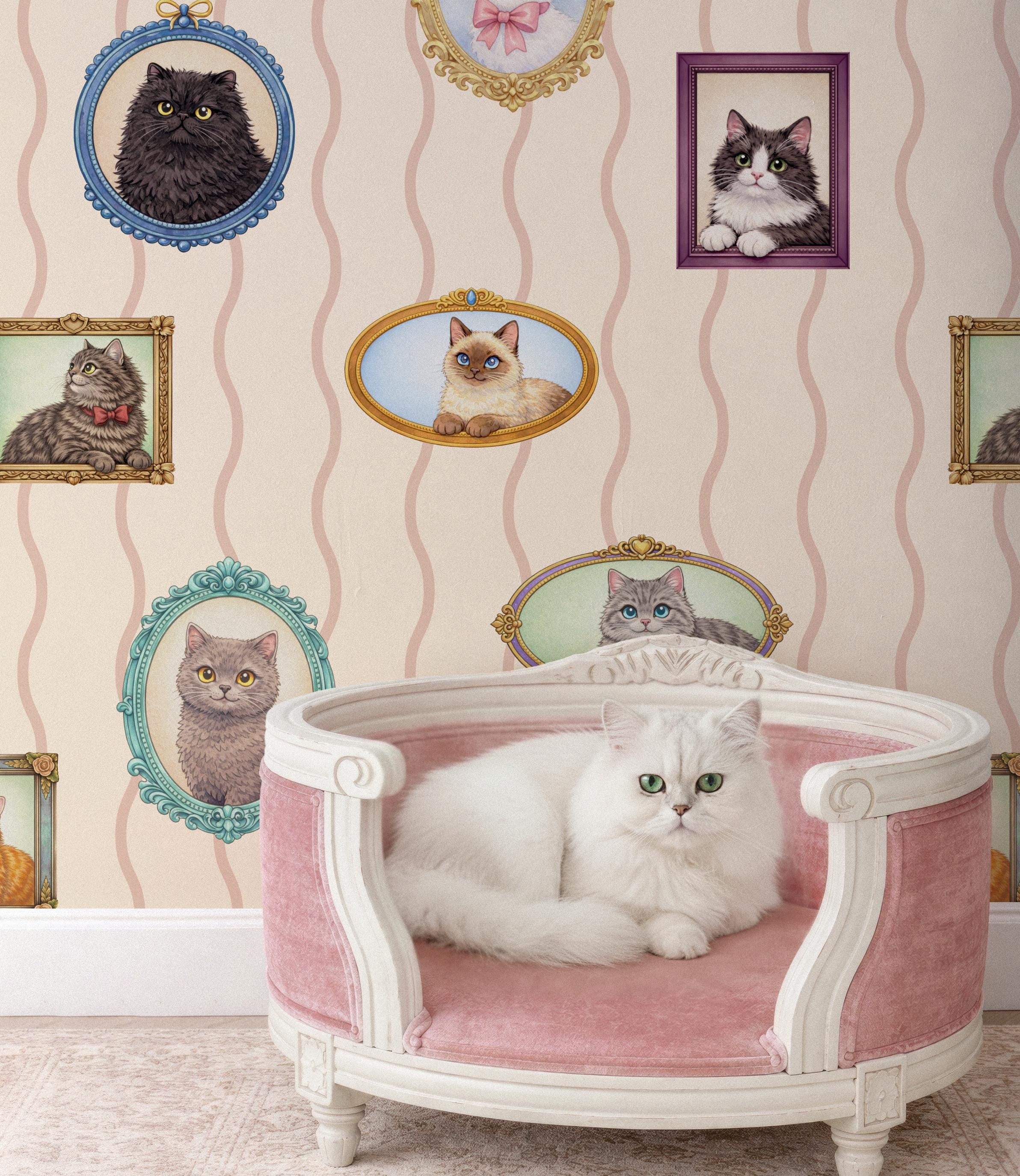 Retro Cat Wallpaper, Funny Cat Gallery Wallpaper Removable Peel and ...