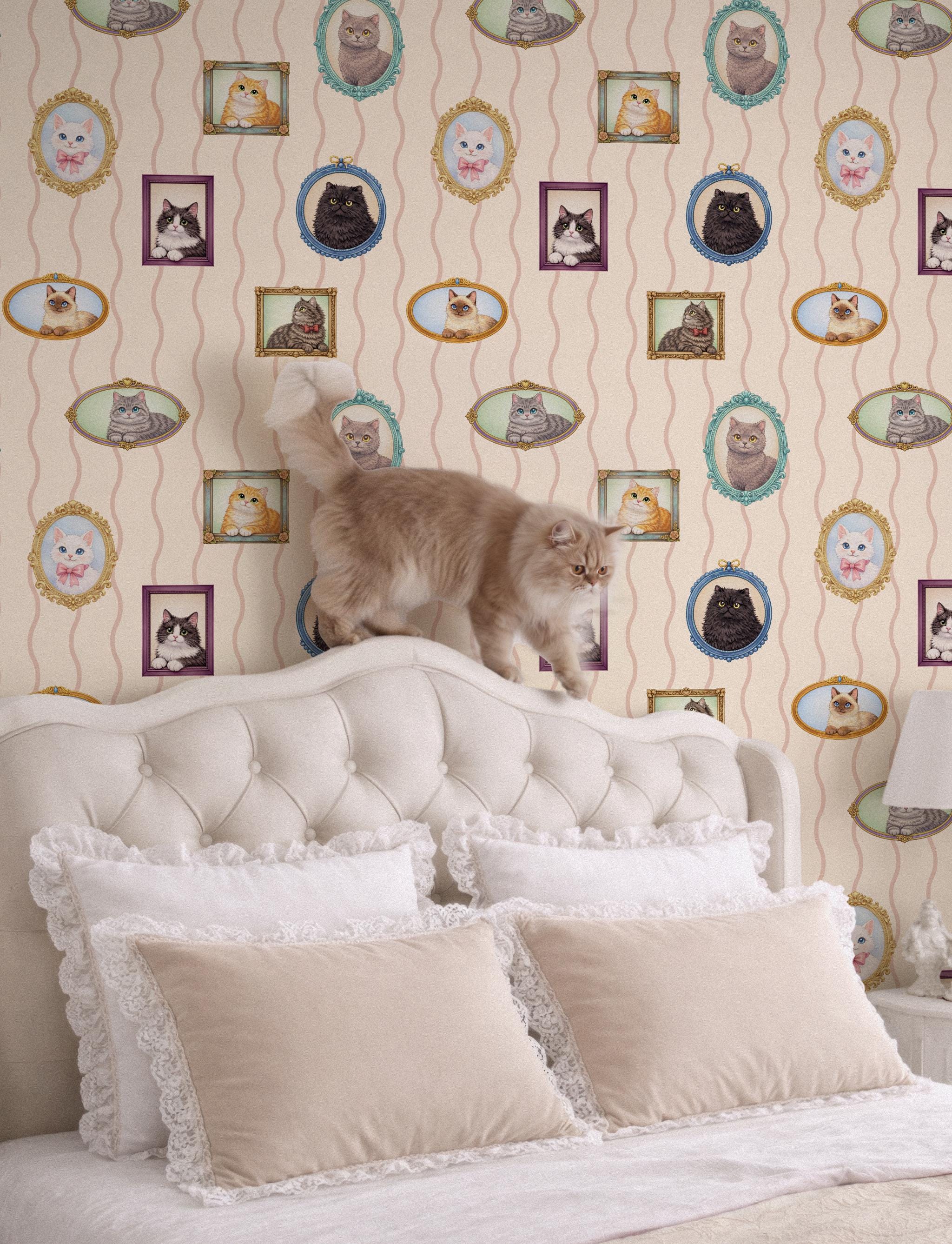 Retro Cat Wallpaper, Funny Cat Gallery Wallpaper Removable Peel and ...