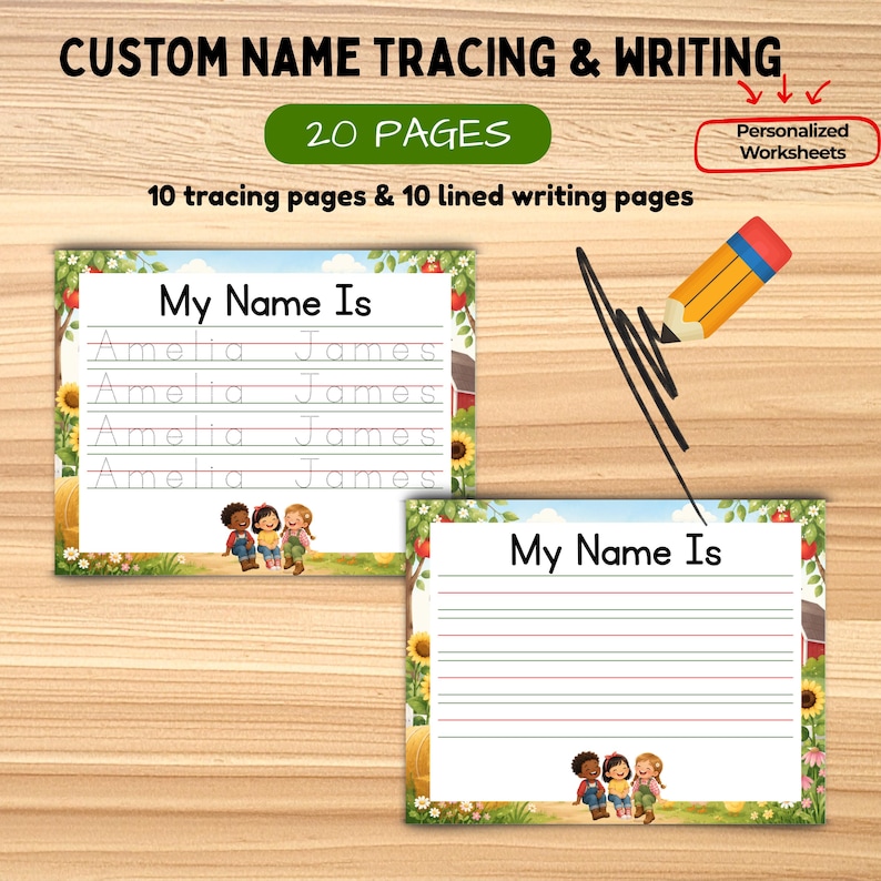 Custom Farm Name Tracing Worksheet, Personalized Handwriting Practice ...