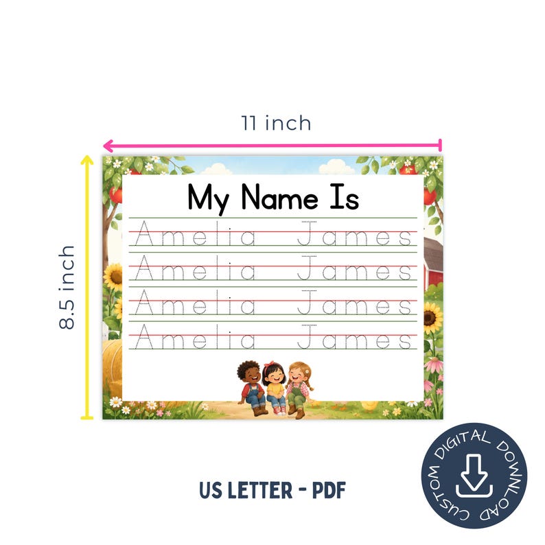 Custom Farm Name Tracing Worksheet, Personalized Handwriting Practice ...