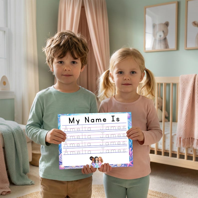 Custom Mermaid Name Tracing Worksheet, Personalized Handwriting ...