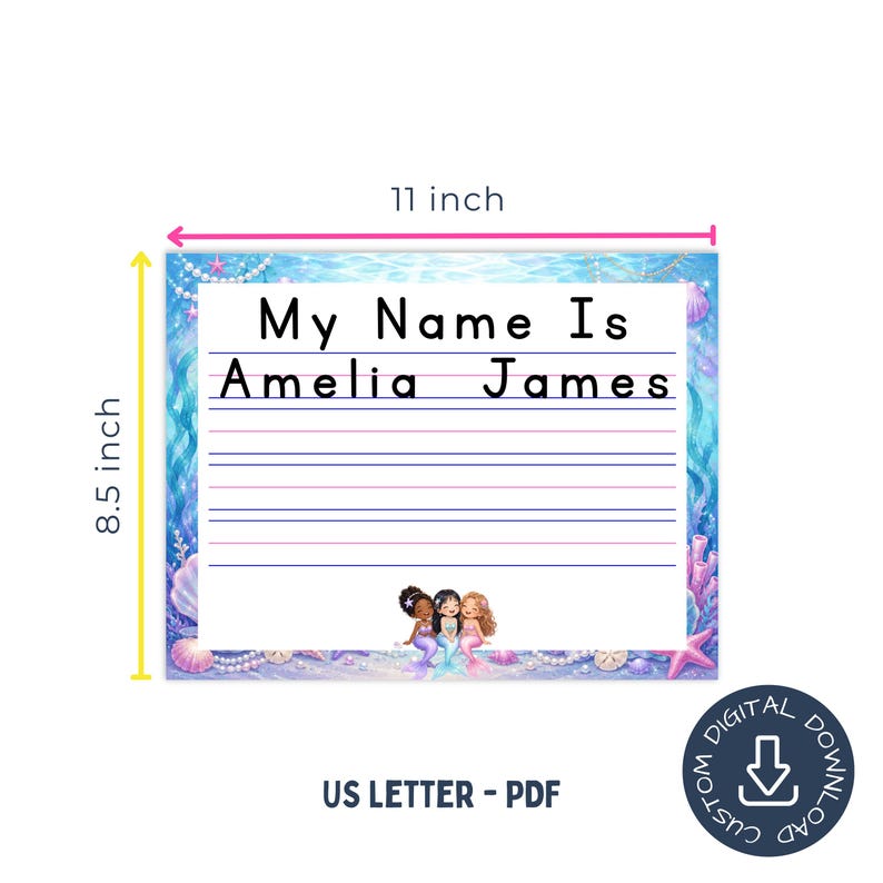Custom Mermaid Name Tracing Worksheet, Personalized Handwriting ...