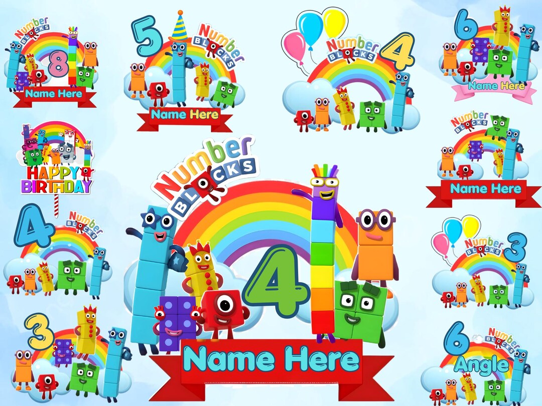 Editable Number Blocks Cake Topper PNG Bundle | Kids Birthday Party ...