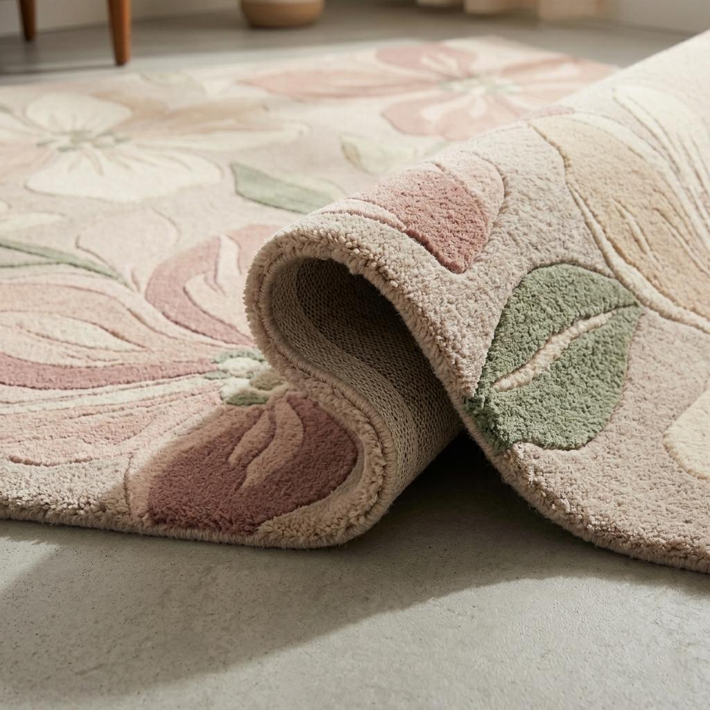 Hand Tufted Wool Floral Area Rug: Pink Botanical Carpet, Pastel Sage ...