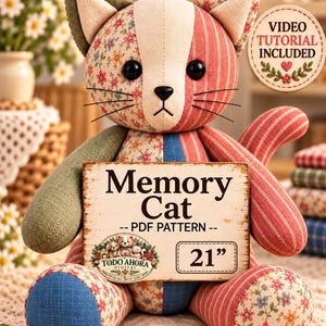 Memory Cat Sewing Pattern PDF, 21 Inch 53cm Memorial Keepsake Cat Plush from Clothing, Sitting Kitty Pattern, Pet Loss Sympathy Gift