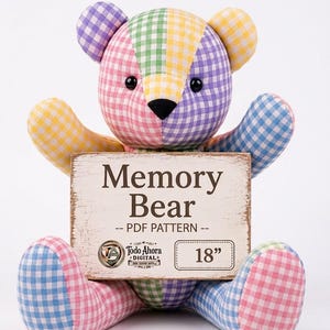 Memory Bear Sewing Pattern 18 Inch, Complete Video Tutorial, Keepsake Teddy Bear from Clothes, Memorial Gift, Patchwork Bear PDF Pattern