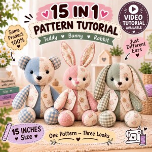 15 Inch Memory Bear Sewing Pattern, Teddy Bunny Rabbit Tutorial, Memorial Keepsake Gift, Complete Video Tutorial, Instant Download
