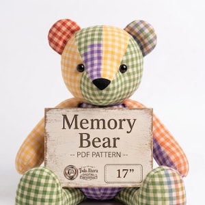 Nähvorlage für einen Erinnerungsbären (PDF), Teddybär-Schnittmuster, Andenkenbär-Schnittmuster, Patchwork-Bär, Nähvorlage für Stofftiere