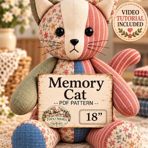 Memory Cat Sewing Pattern PDF, 18 Inch 46cm Memorial Keepsake Cat Plush from Clothing, Sitting Kitty Pattern, Pet Loss Sympathy Gift