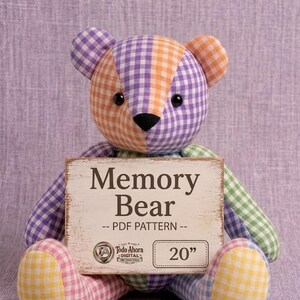 Memory Bear Sewing Pattern PDF, Teddy Bear Pattern, Keepsake Bear Pattern, Patchwork Bear, Stuffed Animal Sewing Pattern
