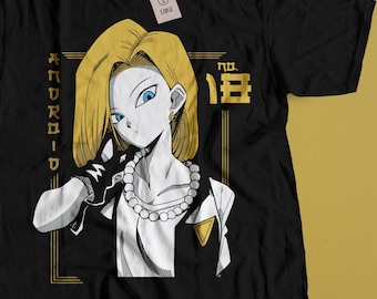 Camiseta de anime, camiseta gráfica de Android 18, ropa de manga unisex de algodón.