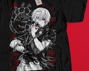 Camiseta con estampado de máscara de ghoul de anime, camiseta de manga estilo streetwear oscuro, moda urbana japonesa.