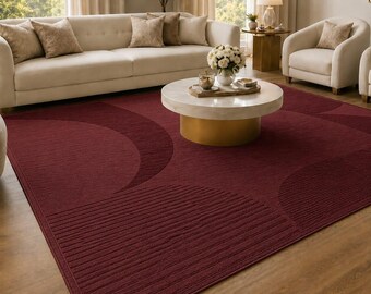 Alfombra moderna abstracta de lujo color burdeos / Alfombra premium para sala de estar / Alfombra de diseño suave para el suelo