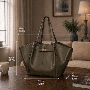Oversized Leather Tote Bag – Structured Work Shoulder Handbag, Magnetic Snap Purse,  Everyday Carry Bag