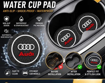 Audi Cup Holder Coasters Set of 2 Anti-Slip Rubber Mats 7cm Car Interior Accessories